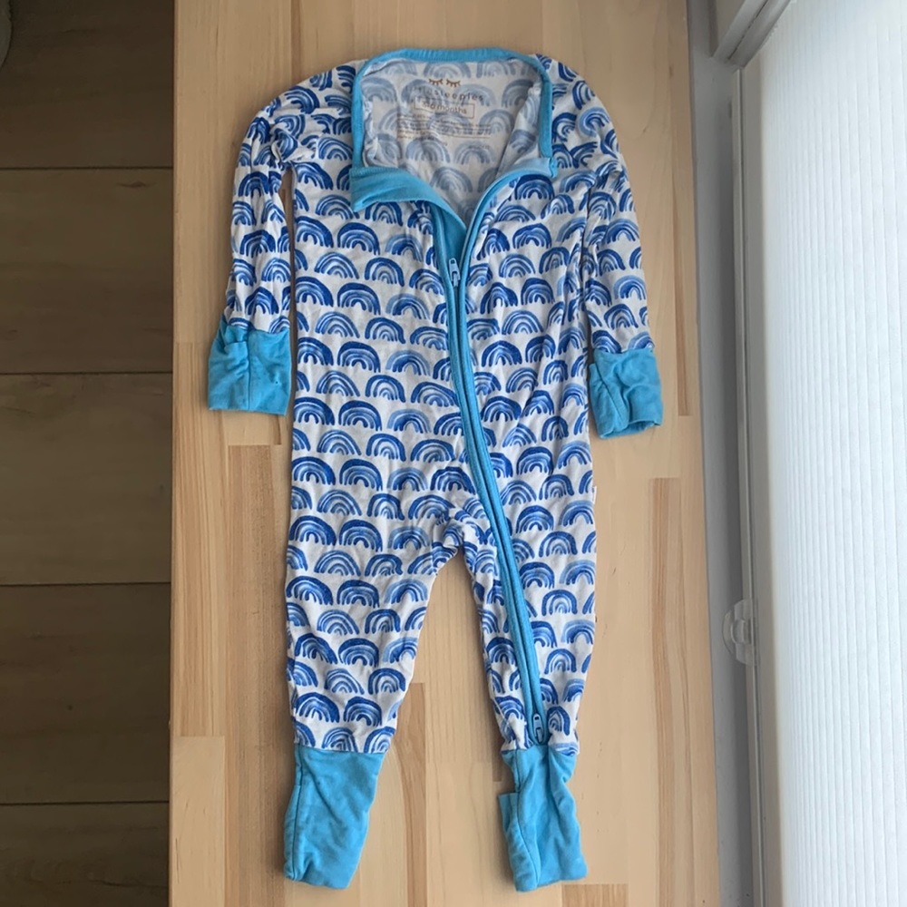 Little sleepies blue rainbow onesie